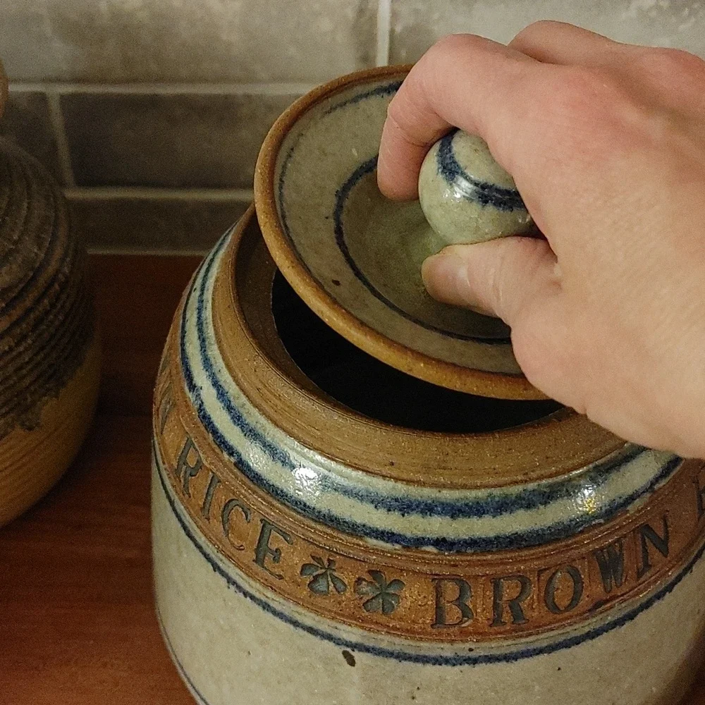 Artisan Ceramic Canister Gray, Mocca, & Blue